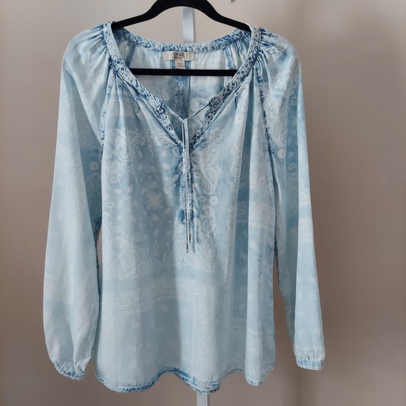 Vintage America Blues Tops - Vintage America Blues Womens Medium Blue Paisley Lyocell Peasant Blouse Top